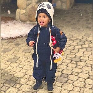 Mini Rodini Baby Alaska Panda Overall Snowsuit in Black Unisex Size 3Y/98